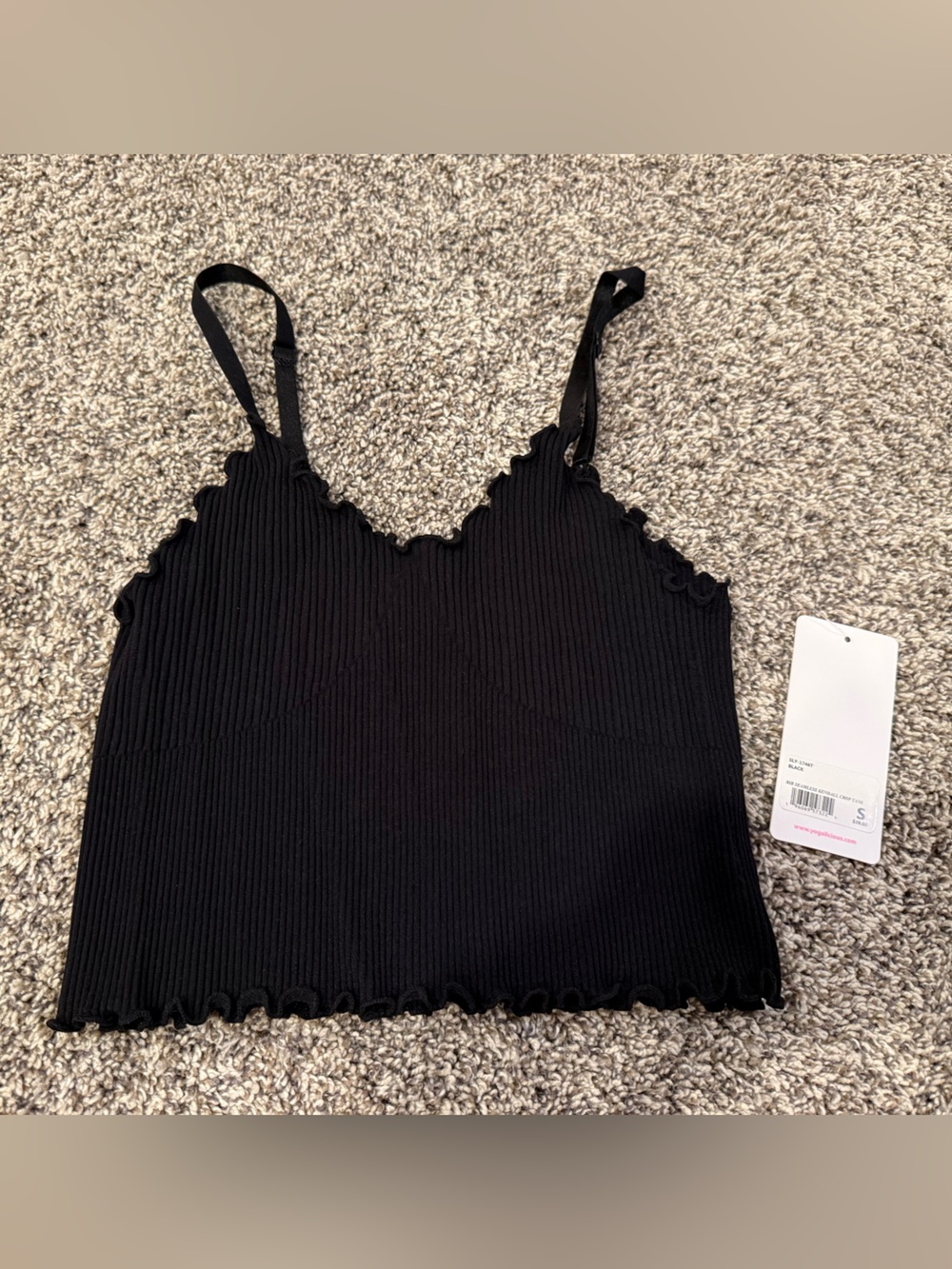 Yogalicious Black Ribbed Scallop-Trim Cami